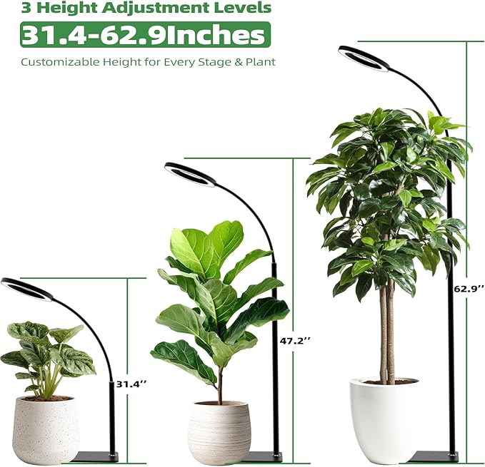 PRONORO Grow Light for Indoor Plants,Full Spectrum LED Grow Light,Standing Grow Light for Large Plants,Auto ON/Off Timer,6 Dimmable Levels,3 Spectrum Lighting Modes,Height Adjustable,20W