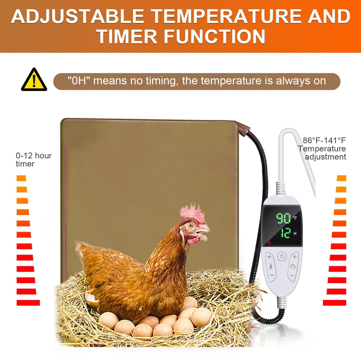 WISMOIER Chicken Heating Pad Chick Brooder Pad Poultry Heated Mat Adjustable Digital Thermostat Brood Heater Warming Blanket with Timer Anti Bite Wire Warmer Bed for Small Animal 11.7 x 15.7 inch