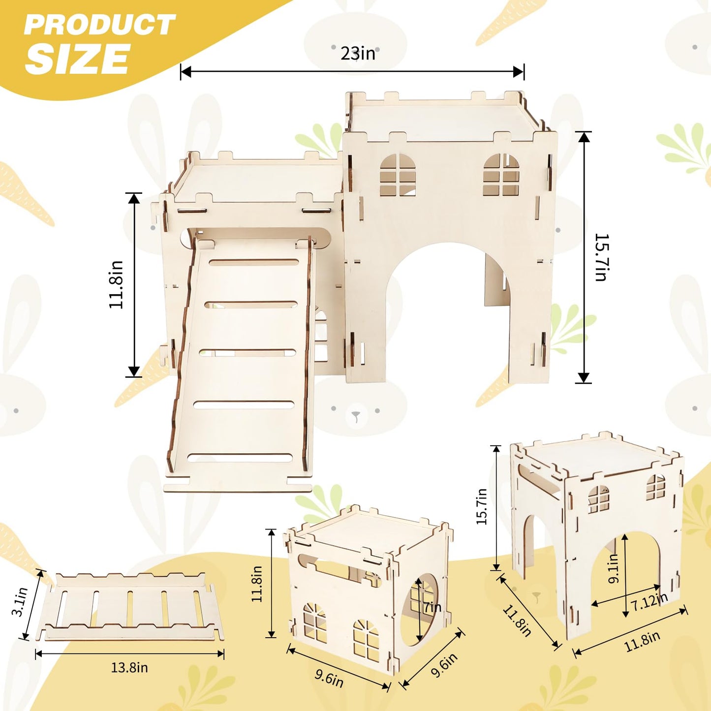 BWOGUE Extra Large Wooden Bunny Castle Hideout Split Balcony for Indoor Bunnies, Multistory Climbing Tower Hideout with Stairs, Ventilated Sturdy House for Rabbits Guinea Pigs and Chinchillas