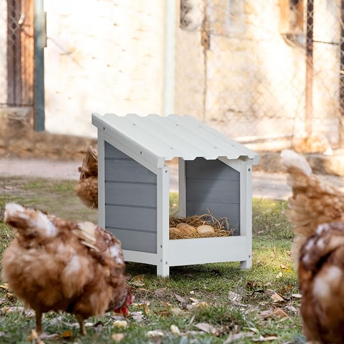PETSFIT Nesting Boxes for Chicken Coop, Wood Single Compartment Chicken Nesting Boxes for Laying Eggs with PVC Roof for Hens, Ducks, and Poultry