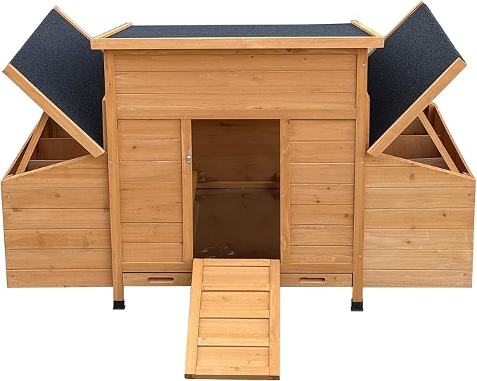 55.2" Wooden Chicken Coop for 4-6 Chickens,Hen House Poultry Pet Hutch Cage with 6 Large Nest Boxes,Ramps ans a Removable Tray,Waterproof Asphalt Roof,Moisture Protection,Natural