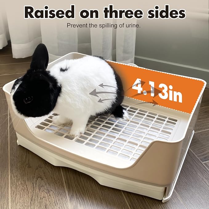 Large Rabbit Litter Box Bunny Potty Training Corner Litter Pan with Drawer Comes with Liners Rabbit Pee Pads, Small Animal Bedding Toilet for Adult Guinea Pig, Ferret, Hamster, Bunnies