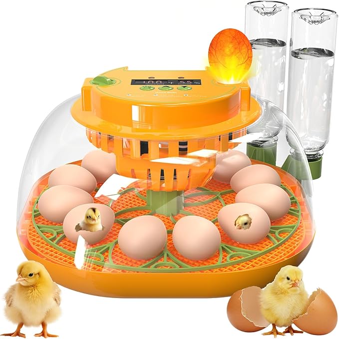 Incubators for Hatching Eggs, 12 Egg Incubator with Automatic Egg Turning and Humidity Control, Egg Candler, Auto Water Replenishment, Air Vent, for Hatching Chicken Duck Quail Goose Eggs