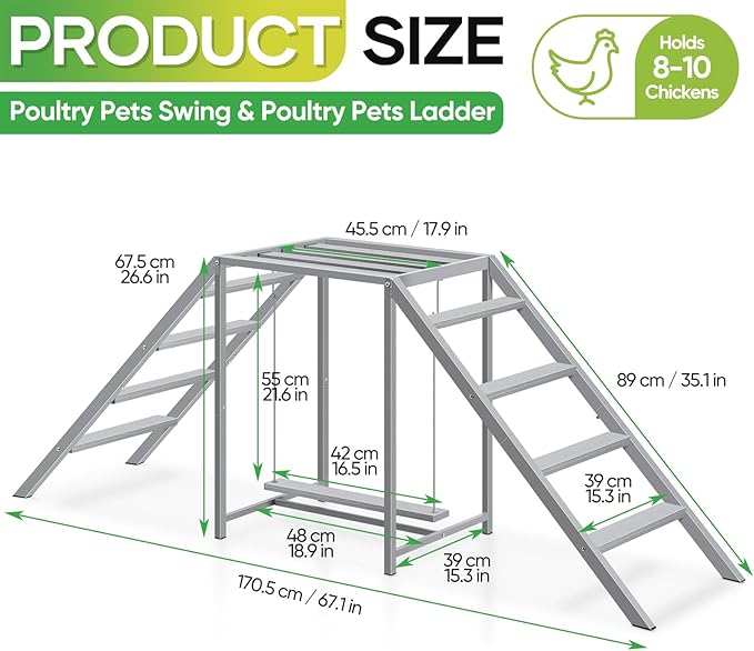 Chicken Coop Perches with Swing, Chicken Roosting Bars, Chicken Run Accessories Toy, Wooden Chicken Ladder for Pet's Healthy & Happy, Sturdy and Easy to Clean, Suitable for Backyard Farm,Gray