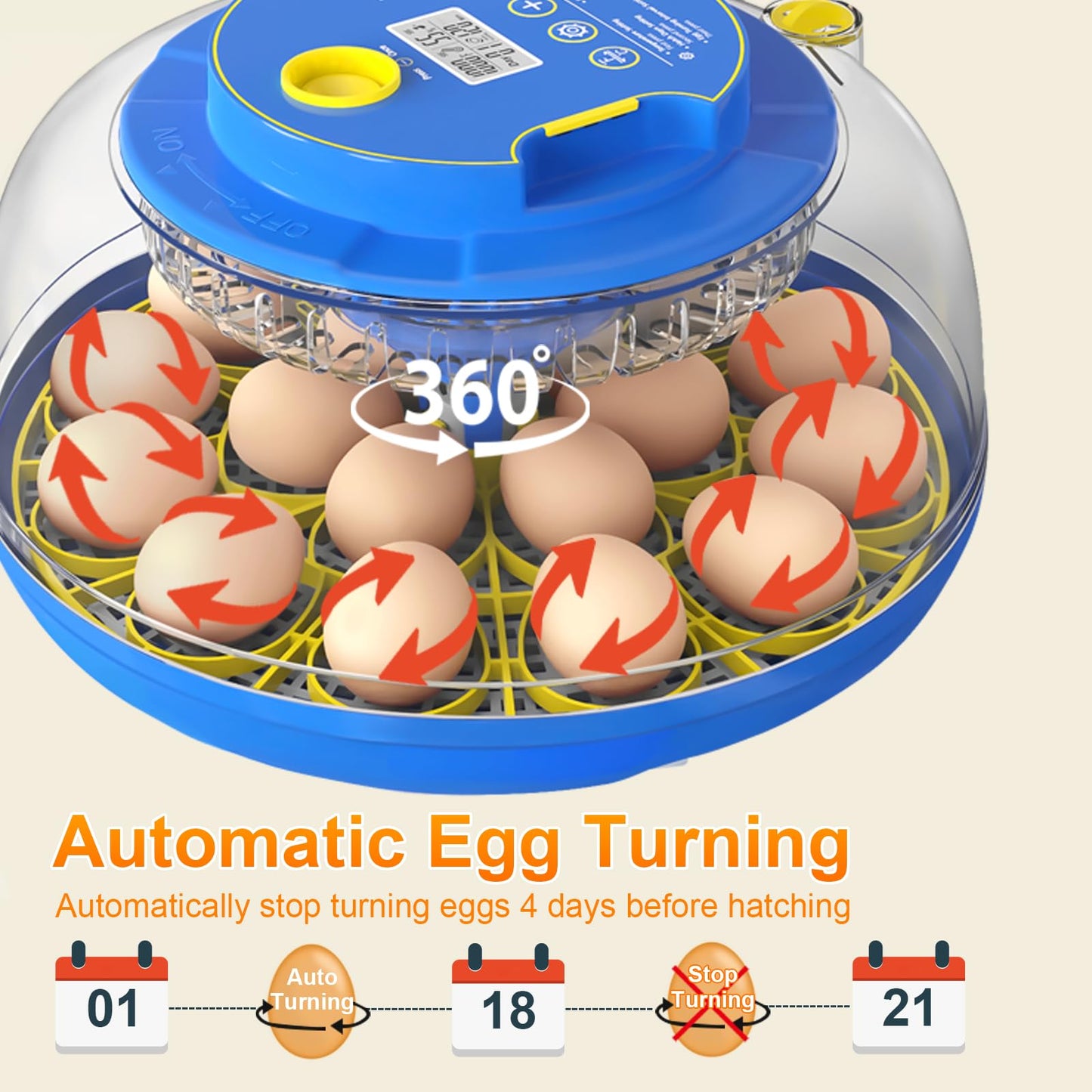 18 Egg Incubator with Automatic Egg Turning & Humidity Control, 360° Viewing, Dual Egg Trays,Incubators for Hatching Eggs, Chicken, Duck, Quail, Goose, Parrot (Home, Farm, Lab,Classroom Use)