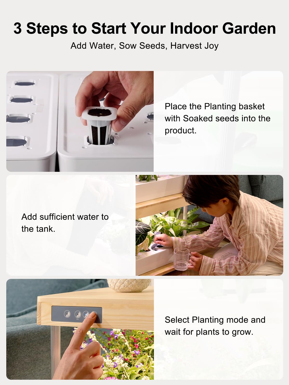 GROWNEER HydroEasy1.0 Hydroponics Growing System Kit, Beginner-Friendly Indoor Garden for Vegetable Fruit Herb, Solid Wood Design, Perfect Gift Idea, Full-Spectrum LED Lights for Maximum Growth