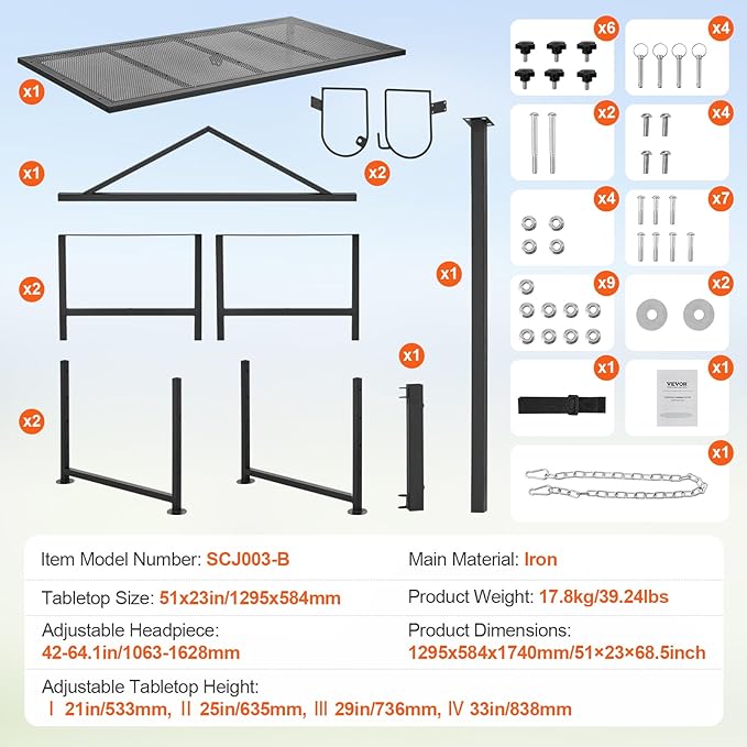 VEVOR Goat Milking Stand, 47x23 inch Livestock Stand, Metal Sheep Milking and Shearing Stand 21" to 33" Adjustable Height, with Headpiece and Nose Loop, 500lbs Loading Weight, Black