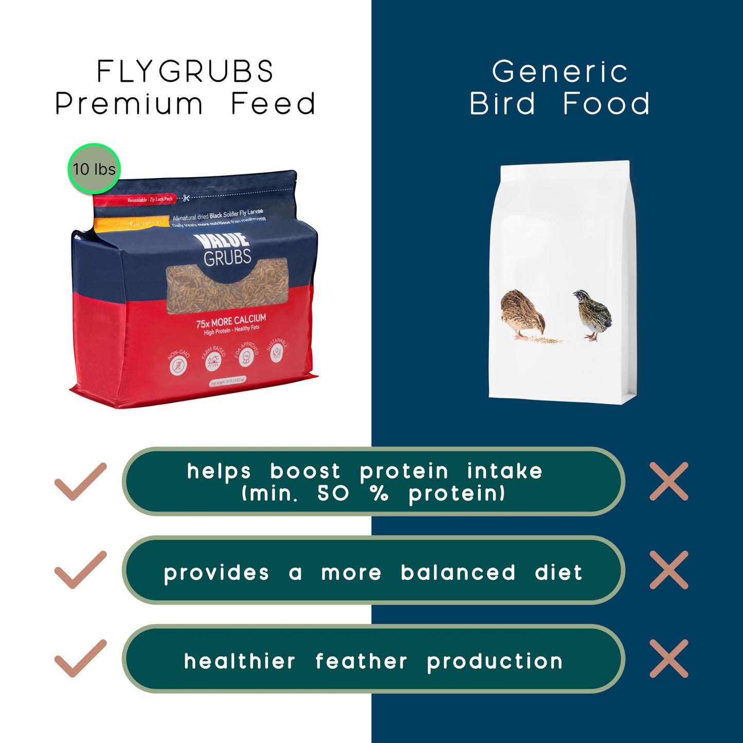 Value Grubs Better Than Dried Black Soldier Fly Larvae for Chickens - 10 lbs Non-GMO - 75X More Calcium Than Meal Worms - Poultry Feed Molting Supplement - Farm Raised High Protein - Resealable Bag