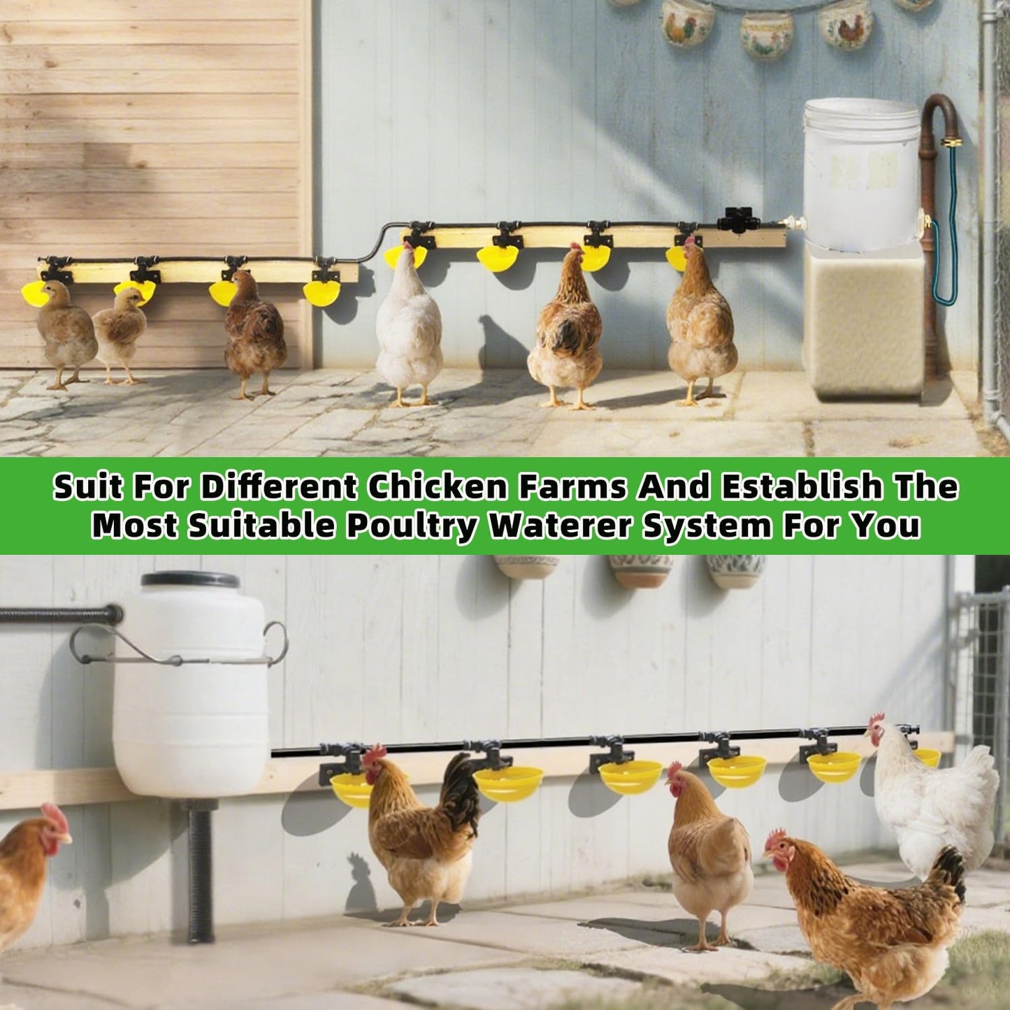 Complete Set Pipeline Automatic Chicken Waterer System, Innovative Quick-Connect Water System with Large Size Water Cups Removable and Washable, 18ft Pipeline and Float Valve (Yellow, 6Cup)