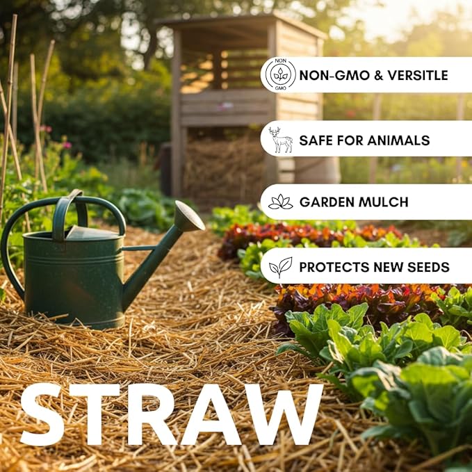 100% Natural Wheat Straw for Animal Bedding, Garden Mulch, Compost & Fertilizer, and Grass Cover (12 Ounces)