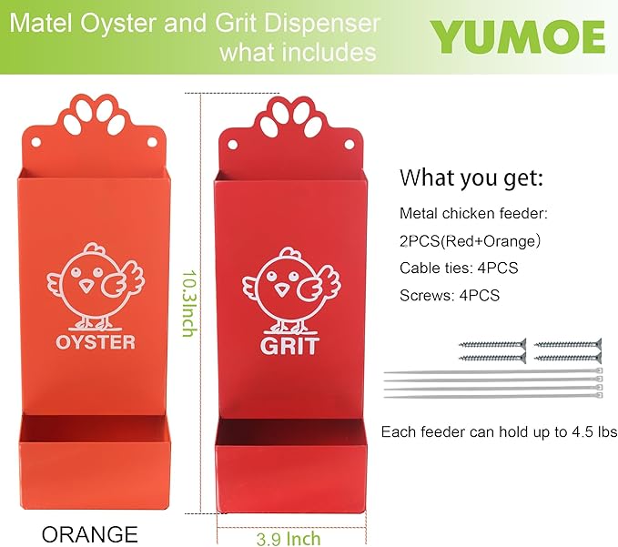Metal Chicken Feeder Oyster Shell and Grit Dispensers for Chicken Coop Accessories