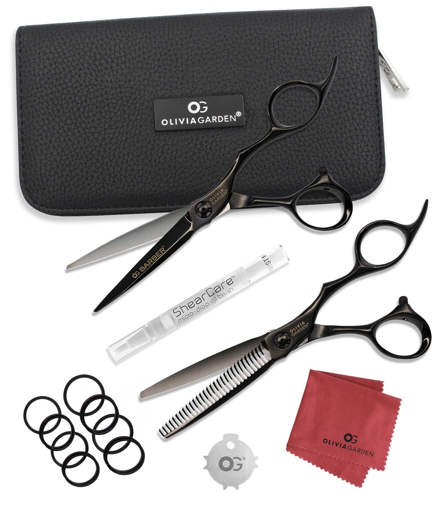 Olivia Garden Barber Shears Intro Kit - Includes Professional Hair Cutting Shears, Thinner, Case, and Accessories - 5.75" Razor Sharp Scissors - OGB-575, OGB-T630