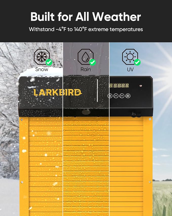 LARKBIRD Automatic Chicken Coop Door with Audio Recall Function, Solar Chicken Coop Door with Timer & Light Sensor, App Control Chicken Door with Anti-Pinch System (Yellow)