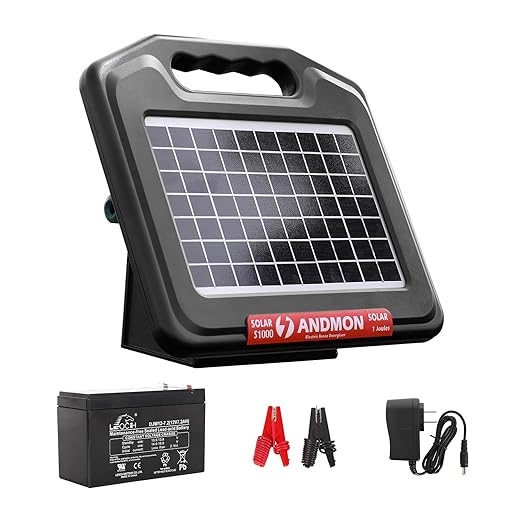 S1000 1 Joule Solar Fence Charger, 40 Miles Solar Electric Fence Charger for Livestock, Horses, Cattle Sheep, Portable and Super Tough