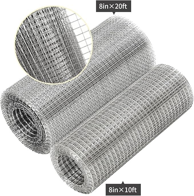 Hardware Cloth 1/4 inch 8" x 10 ft, Galvanized 23 Guage Wire Hardware Mesh, Welded Chicken Wire Fence Fencing Roll for Chicken Coop Wire, Rabbit Cage Wire, Poultry and Animal Cage Netting Screen