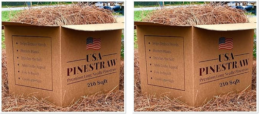 USA Pine Straw - Premium Pine Needle Mulch (Pine Needle Mulch - 210 Sqft 2 Set)