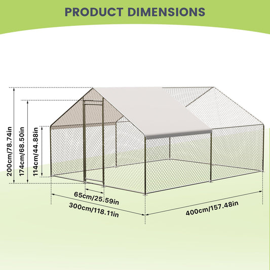 OutdoorVibe Large Metal Chicken Coop, Walk-in Chicken Run for Yard with Anti-Ultraviolet Cover, Spire Shaped Coop for 6-20 Chickens (9.8 * 13.1 * 6.6FT)