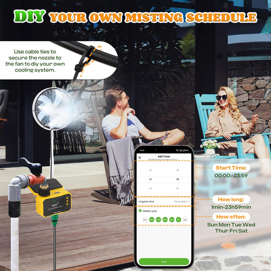 Moongiantgo Outdoor Misting Cooling System with Solar WiFi Water Timer, Misters for Outside Patio with 65.5FT(20M) Water Pipe+20 Misting Nozzles 0.02’’, Mister System for Outside Patio Garden Beaches