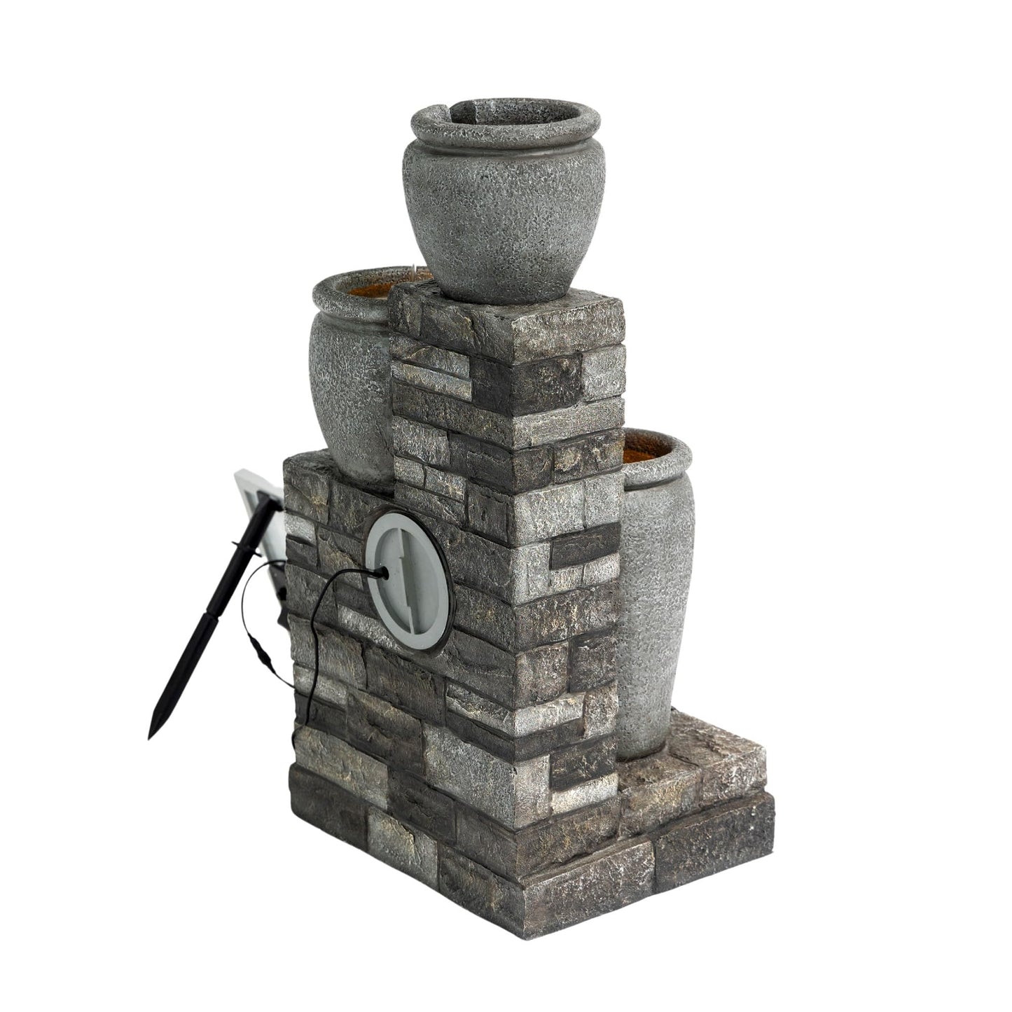 Teamson Home 30.7" 4-Tier Cascading Bowl Solar Powered Water Fountain for Outdoor Living Spaces, Gray