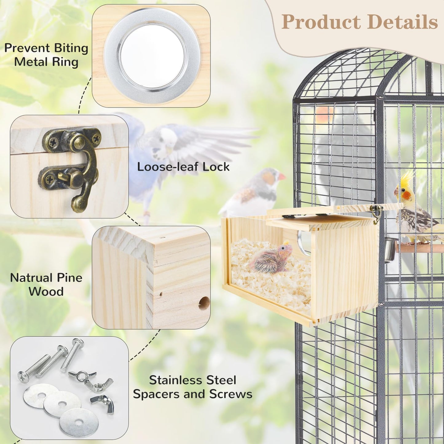 ShuRung Parrot Nesting Box Cockatiel Nesting Box Bird Breeding Box House Handcrafted Wooden Acrylic Transparent Bird Box with Detachable Wooden Board for Parakeets Cockatiel Budgie Conure Parrot XL