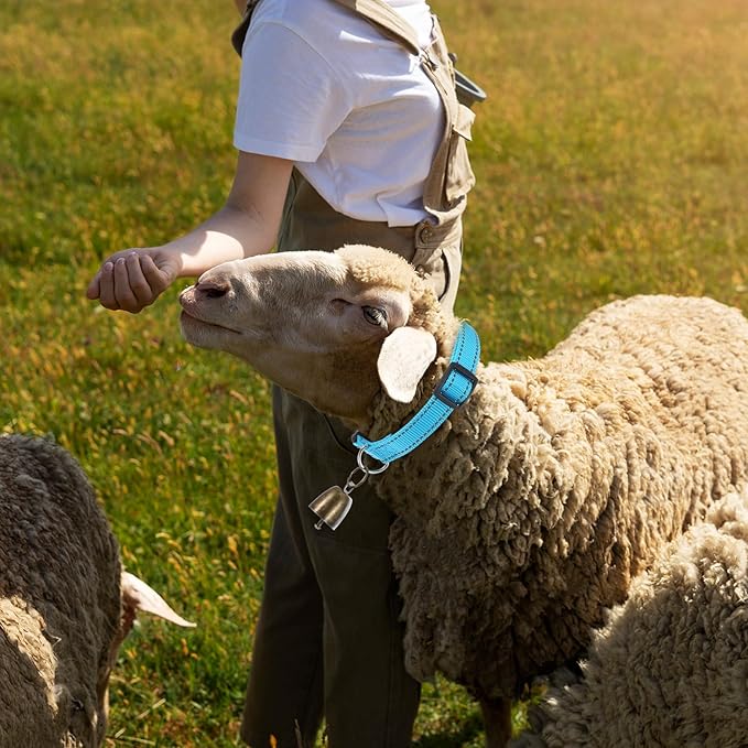 10 Pack Reflective Goat Collars with Bells, Cow Horse Sheep Grazing Copper Bells and Adjustable Nylon Collar Set Pet Anti-Lost Loud Bronze Bell for Small Farm Animal Goat Sheep Cow Accessories