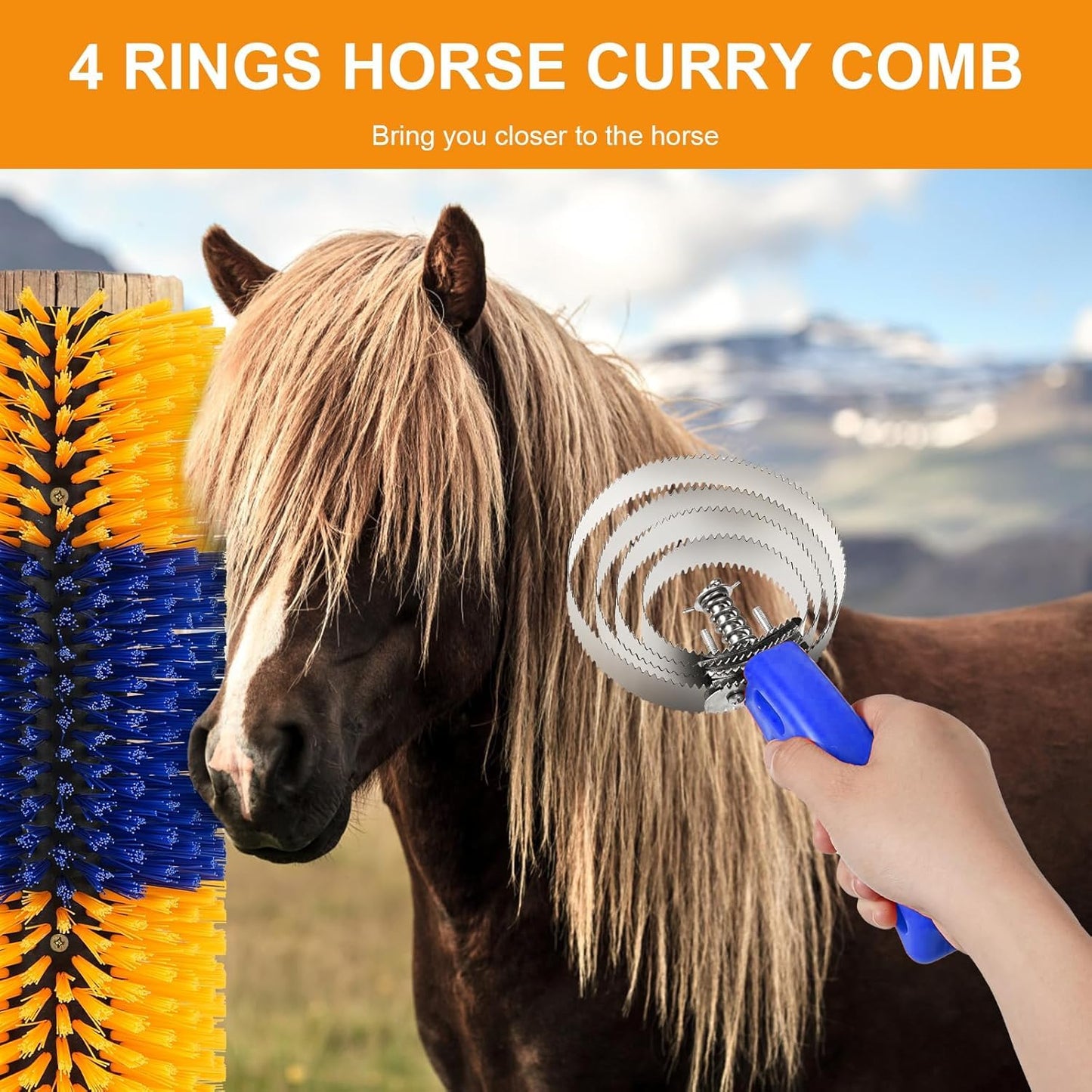 Livestock Brushes For Scratching - Cow, Horse, Goat Brushes - Animal Back Scratching Brush (Yellow Blue, 1PC)