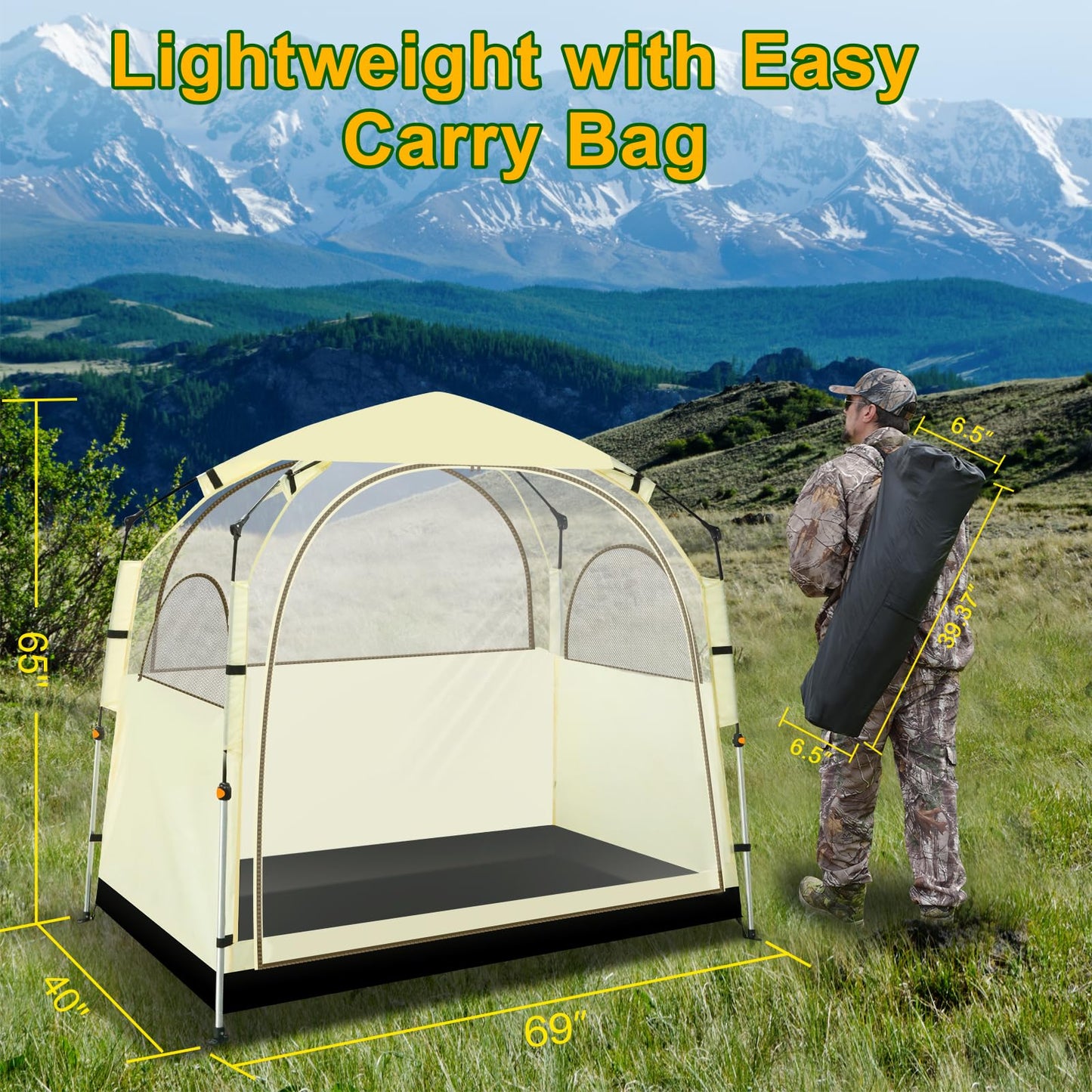 Eapele All Weather Shelter - Sports Tent with Sealed Floor for 3-4 People - Windproof with Stakes - 540° View and Mesh Windows