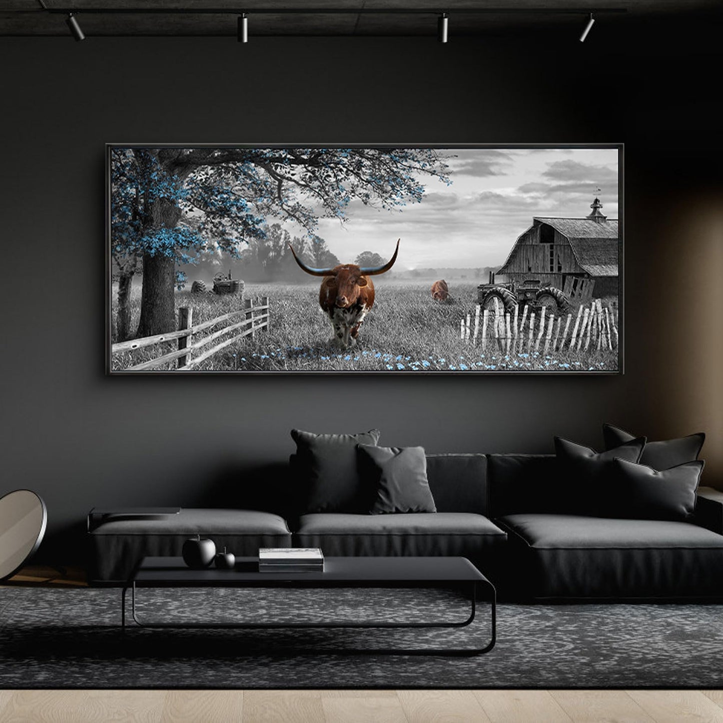 yiijeah Rustic Wall Art - Western Home Decor Cow Picture Extra Large Wall Decr Rustic Longhorn Living Room Bedroom Canvas Framed Artwork Farmhouse Decor