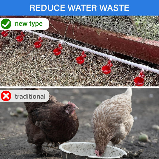 Complete Set Pipeline Automatic Chicken Waterer System with PVC Pipeline and 304 Stainless Steel Hose, Chicken Water Cups, Chicken Watering System. (No Bucket Included)