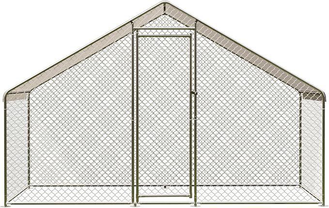 Large Metal Chicken Coop, 6.5 Ft Large Chicken Runs for Yard with Cover, Spire Roof Metal Chicken Coop with Lock for Outdoor, Backyard, Farm, Duck, Rabbit