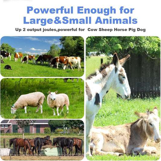 Electric Fence Charger 10km 2J High Power Pulse Electric Fencing Controller 10.5kv Portable Electric Fencer Kit For Garden Farm Poultry Livestock Goat Cattle Horse Deer Electric Netting Fencer Charger