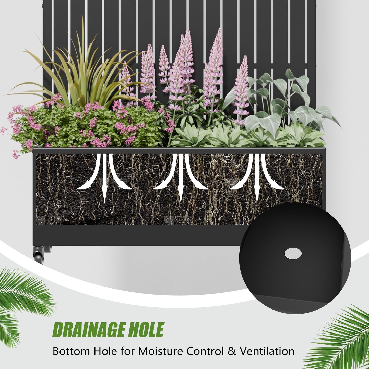 Casaphoria 72"x35" Metal Raised Garden Bed with Trellis(2 Pack), Outdoor Planter Box with Wheels & Drainage Holes for Climbing Plants, Flowers, Elevated Garden Kit with Privacy Screen, Black-Fence