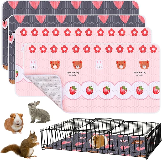 4 Pcs Guinea Pig Cage Liner, Washable Guinea Pig Bedding,Reusable Rabbit Bedding Waterproof Guinea Pig Pee Pads, Absorbent Guinea Pig Bedding for Small Animals Hamster Rabbit Squirrel Cage 47“