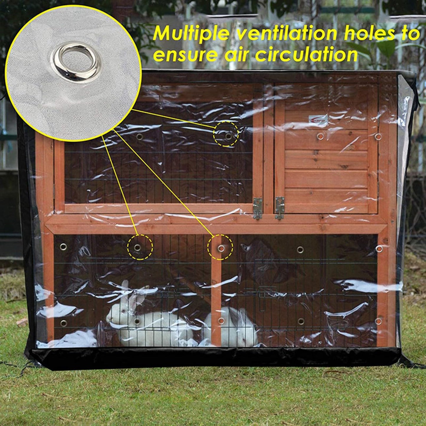 Rabbit Hutch Cover Outdoor Waterproof Pet Cage Dust Cover for Winter, Double Decker Bunny Hutch Protection with Visible Window & Vent Holes, 210D Oxford Dust-Proof Cover for Poultry Cage (Grey)