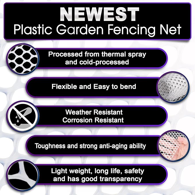 Maporch Upgraded 15.7" x 16.4 ft White Plastic Chicken Wire Fence Mesh, Included 1 Wire Cutting Scissor, Hexagonal Fencing Wire for Gardening, Poultry Fencing, Wire Frame for Crafts, Floral Netting