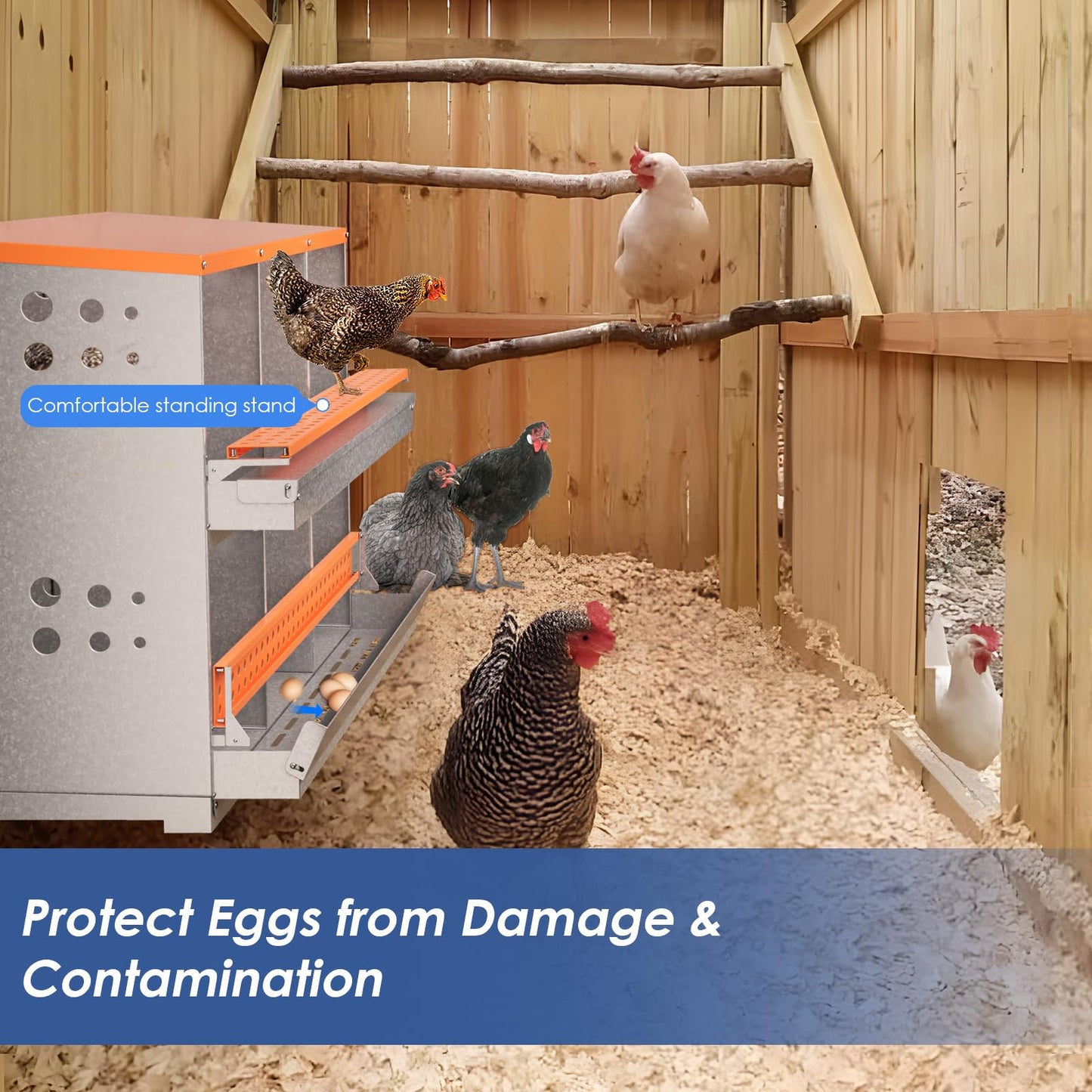 Chicken Nesting Box, 6 Compartment Metal Nesting Boxes for Chickens Laying Eggs, Rust Proofed Nest Box with Roll Away Egg Collection Laying Box for Chicken Coop