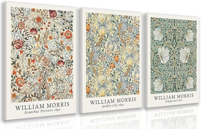 IAFWZX Framed William Morris Wall Art, Vintage Sage Green and Beige Flowers Wall Decor, Mid Century Boho Botanical Canvas Prints, Modern Floral Aesthetic Pictures for Bathroom Bedroom 16