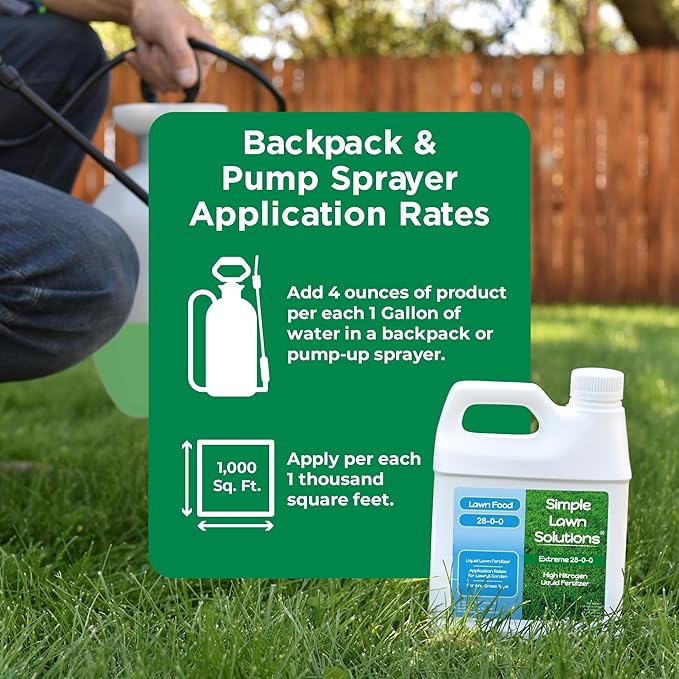 Maximum Green & Growth- High Nitrogen 28-0-0 NPK- Lawn Food Quality Liquid Fertilizer- Spring & Summer- Any Grass Type- Simple Lawn Solutions - Concentrated Quick & Slow Release Blend (1 Quart)