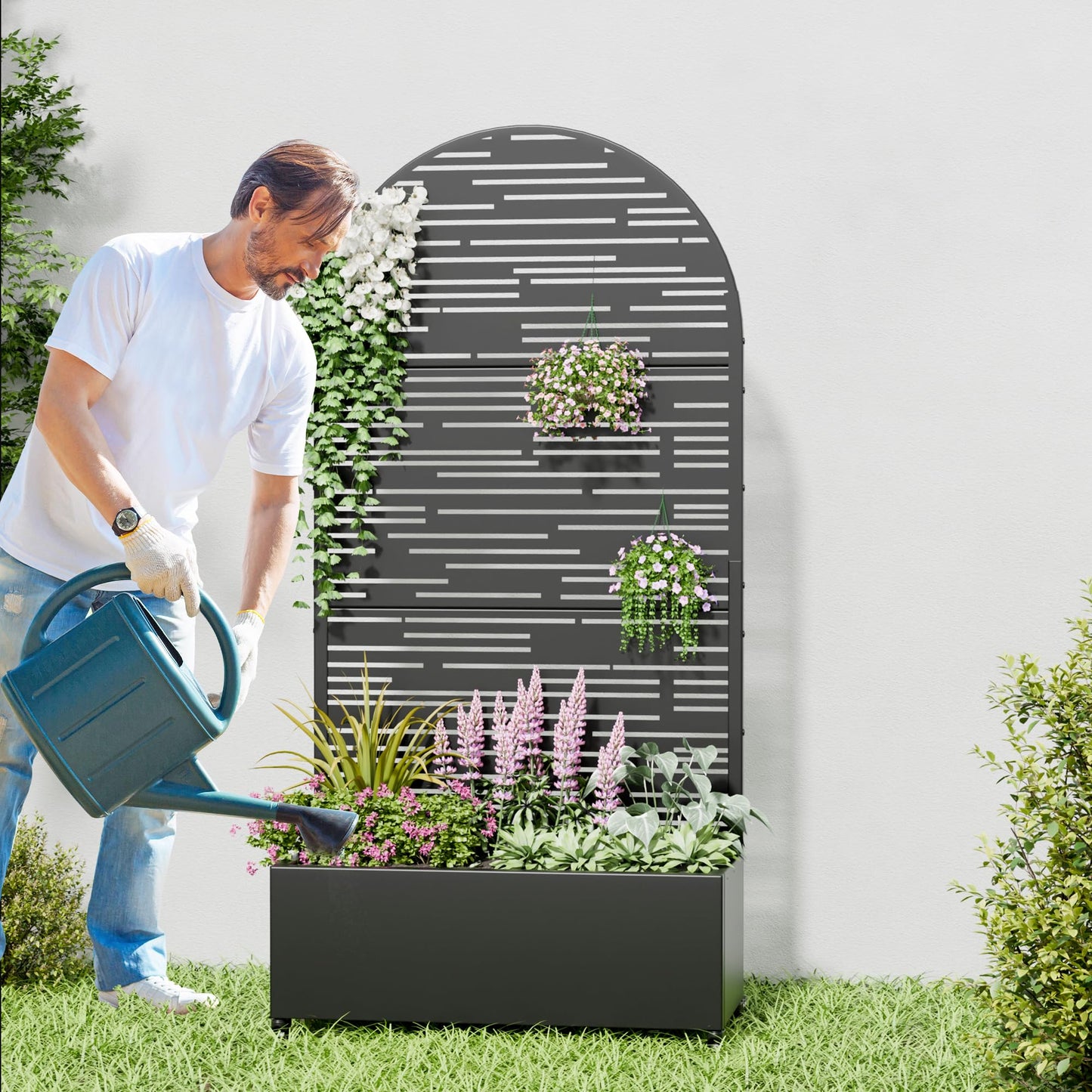 Casaphoria 72"x35" Metal Raised Garden Bed with Trellis(2 Pack), Outdoor Planter Box with Wheels & Drainage Holes for Climbing Plants, Flowers, Elevated Garden Kit, Black-Shine-Arched