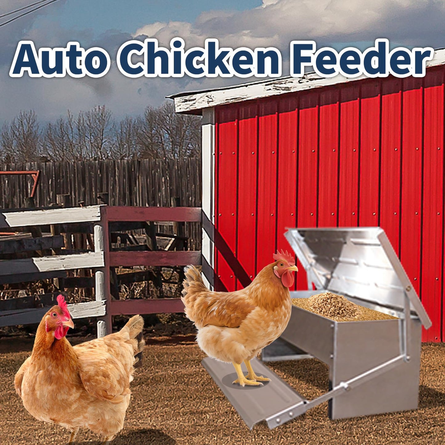 Hooomyai Economical and Practical Automatic Chicken Feeder,Aluminum Alloy Material, 8 lbs Capacity, On-Demand Feeding for 10 Chickens, Anti-Flick Grill