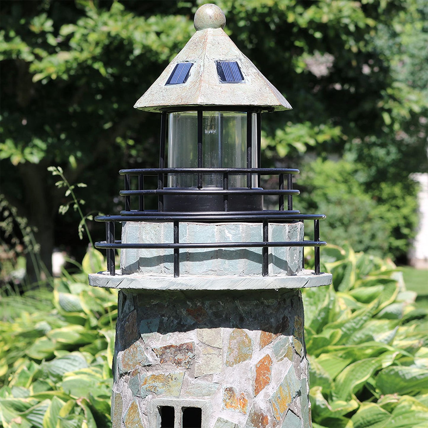 Sunnydaze 35-Inch Outdoor Lighthouse Lamp - Solar Lighthouse Decor with LED Light for Garden, Yard, Patio - Decorative Cobblestone