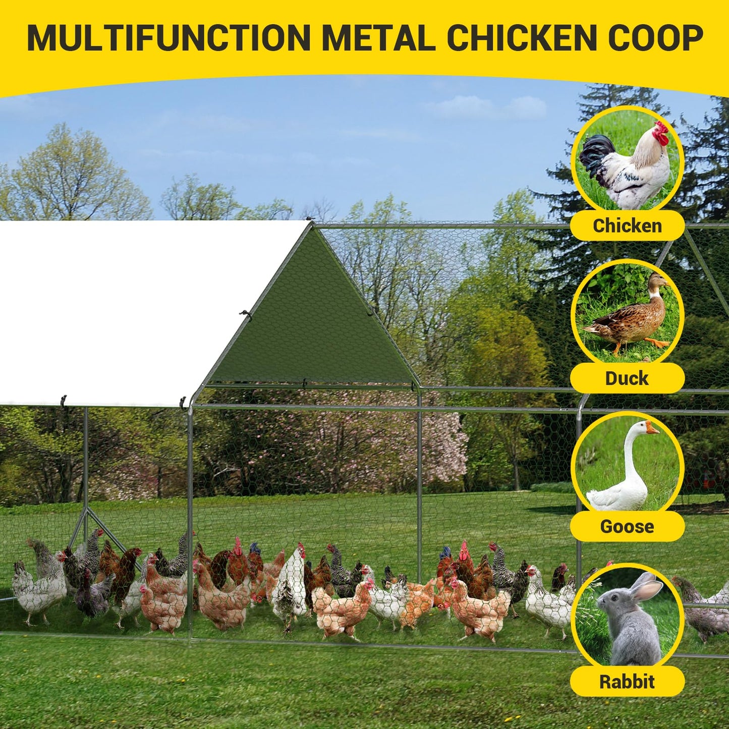 Large Metal Chicken Coop with Run,9.8×19.7×6.6ft Walk-in Poultry Cage,Chicken Pen with Water-Resident and Anti-Ultraviolet Cover for Outdoor Backyard Farm