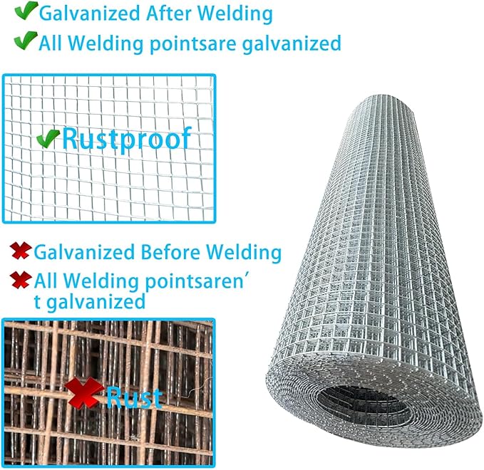 Galvanized Welded Wire Mesh Roll, 16in x 35ft, 1/4 Inch 23 Gauge Hardware Cloth - Garden Fencing for Rabbits, Chickens, Snakes, Gophers, Raccoons & Small Critters - Cage, Enclosure, Pest Barrier