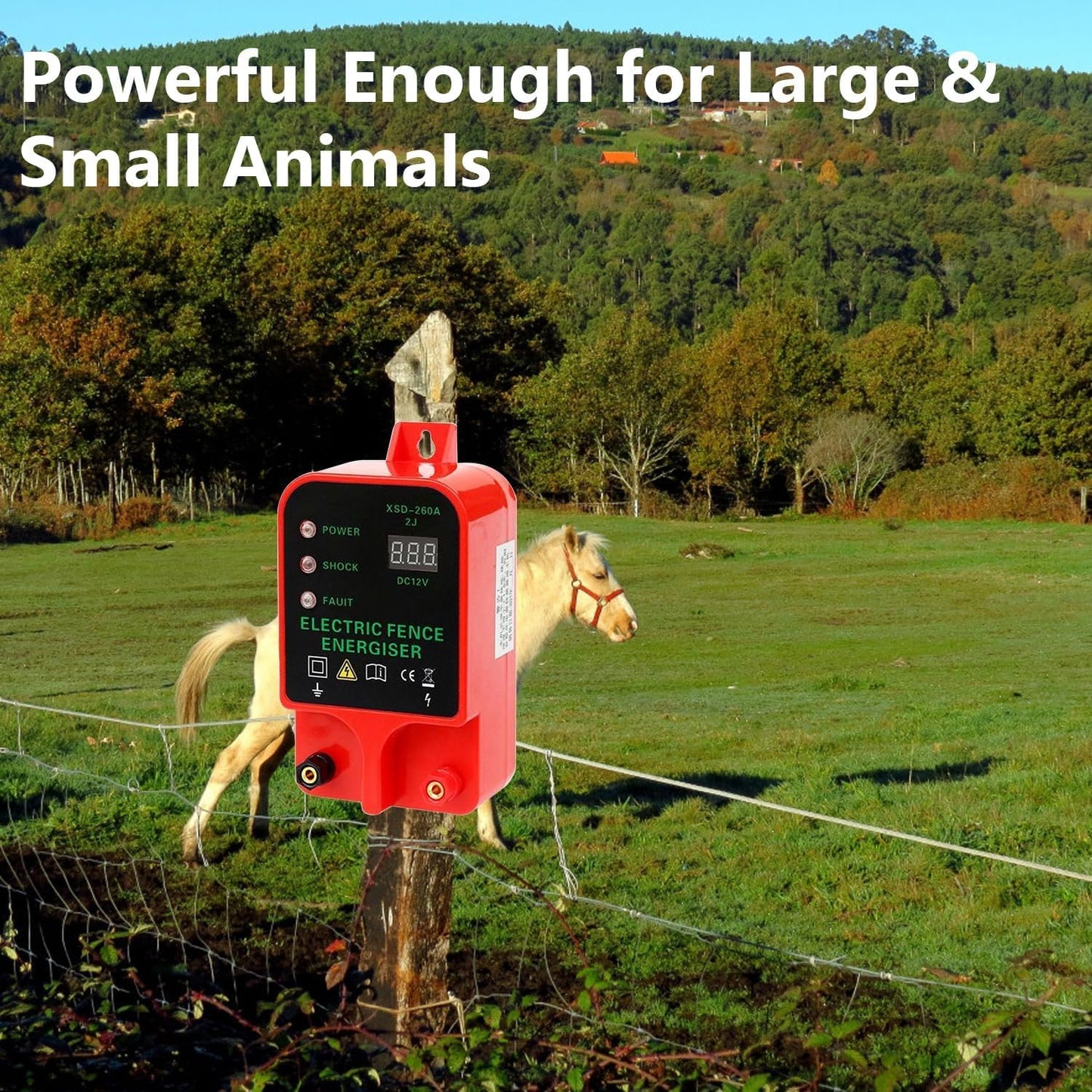 10KM Electric Fence Charger, Electric Fence Energizer for Livestock Cattle Horse, 6.2 Mile Waterproof Plug-in Electric Fence Kit with Alarm Function