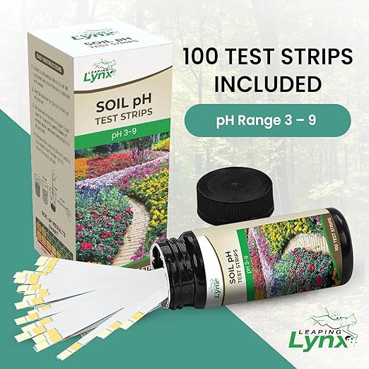 Soil pH Test Kit (3-9 Range) 100 Soil pH Tester Strips, Test Soil of Garden Lawn Grass Vegetable Flower Compost Indoor & Outdoor Plants