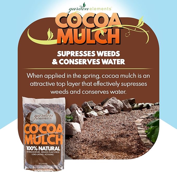 Garden Elements 100% Natural Cocoa Bean Shell Mulch for Gardens, Flower Beds, Potted Plants, and Mulching, 2 cu ft