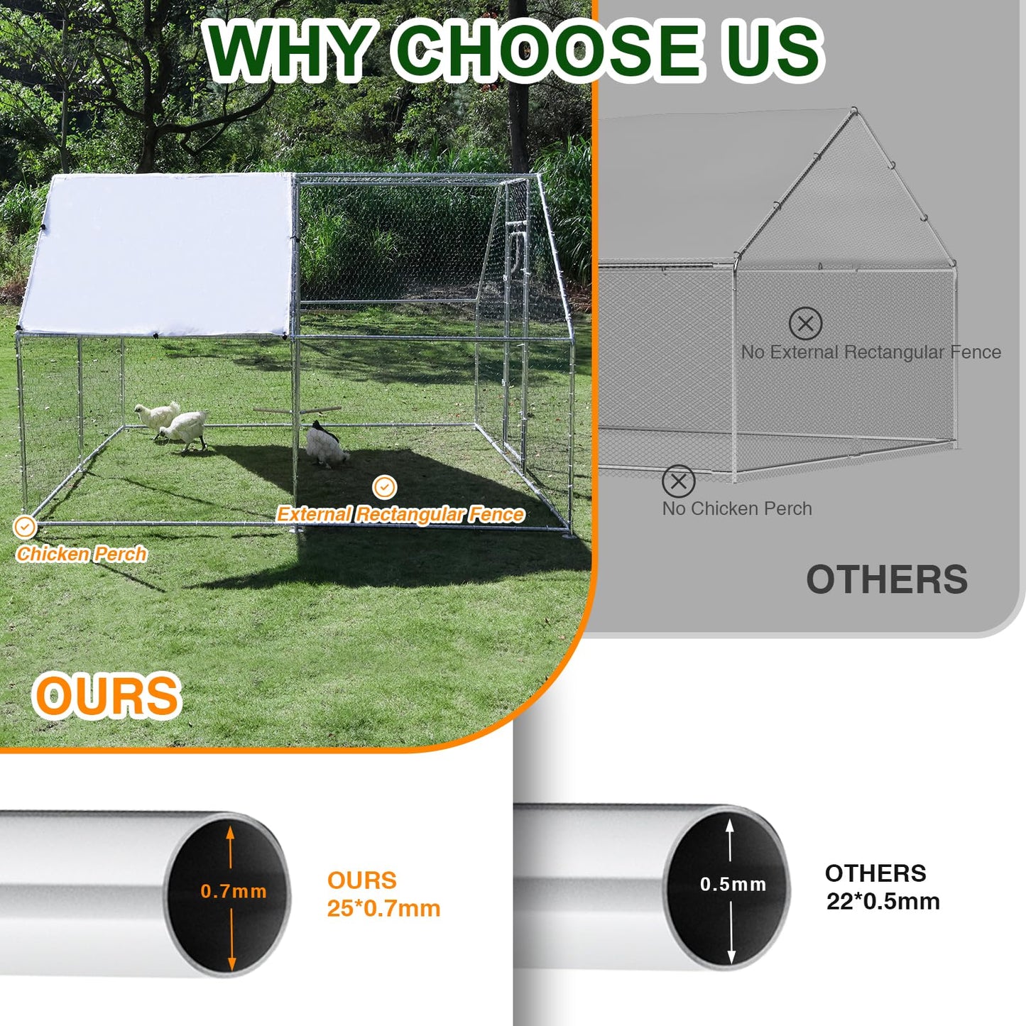 Large Metal Chicken Coop Run with Climbing Frame, Outdoor Walk-in Poultry Cage Flat Top with Waterproof&Anti-UV Cover, for Outdoor Backyard Farm, Silver (118" L x 118" W x 78.7" H)