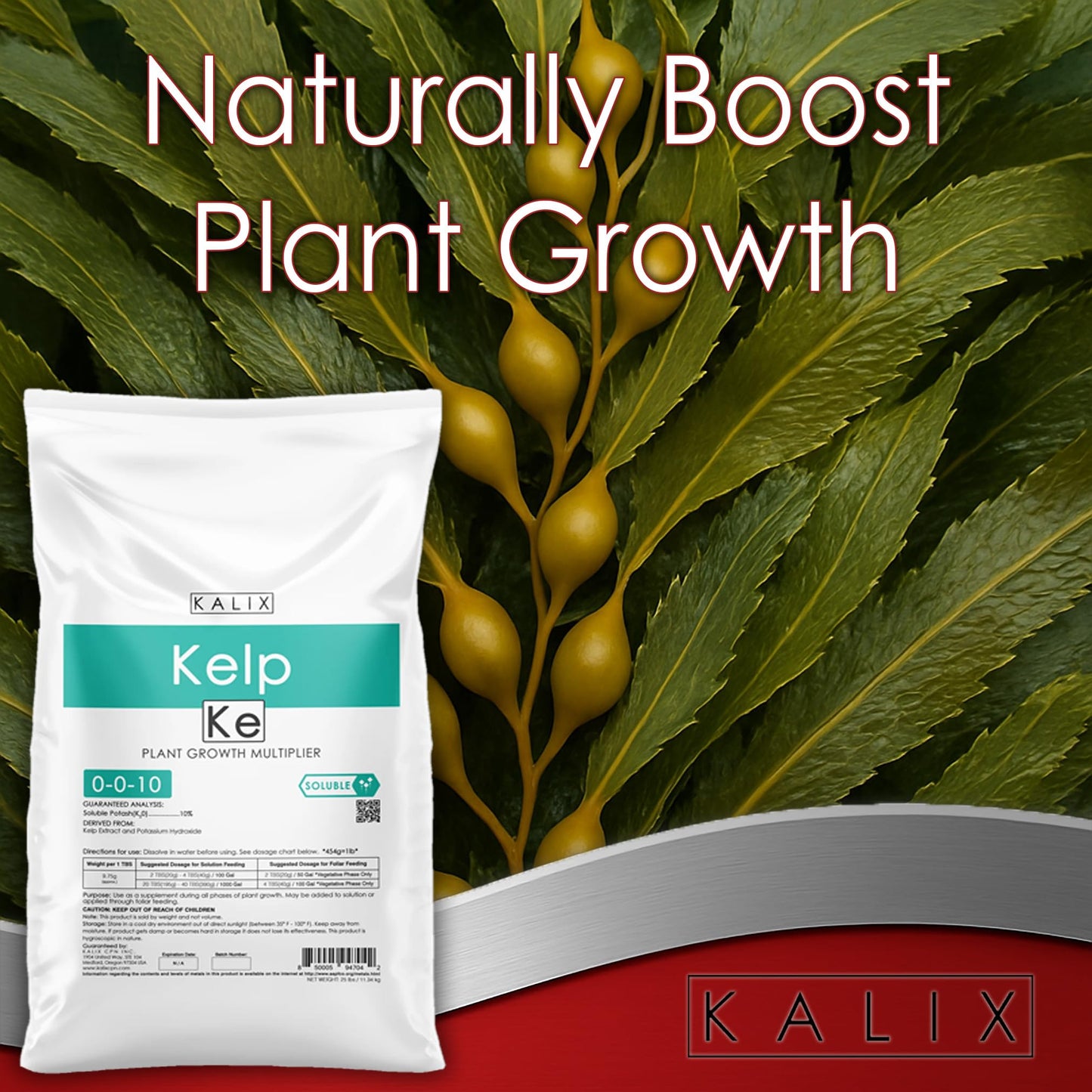 KALIX Kelp Fertilizer | Organic Seaweed Plant Food & Growth Booster | Water-Soluble Nutrients for Vegetables, Flowers, Herbs, and Lawns | Ideal for Soil & Hydroponics – 25lb