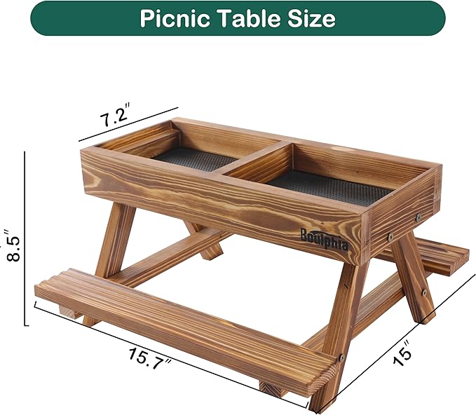 Chicken Feeders and Waterers, Chicken Feeder No Waste Kit with Picnic Table and 2 Water Feeder, Handmade Wooden Chicken Supplies & Accessories for Chicken Coop