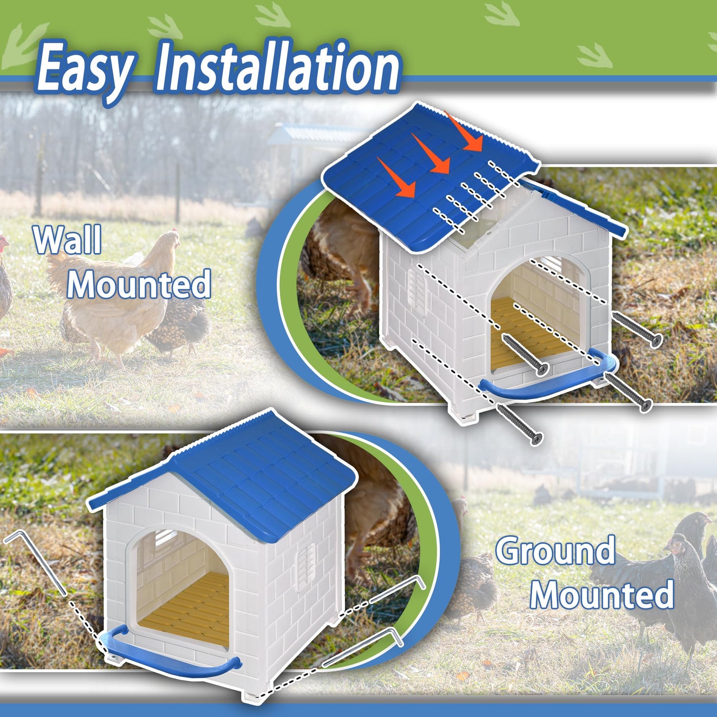 Chicken Nesting Box for Laying Eggs 1/2/3 Pack Large Easy to Assemble Hen Plastic Nesting Box with Washable Nesting Pad for Chicken Coop Wall or Ground Mounted (1 Pack)